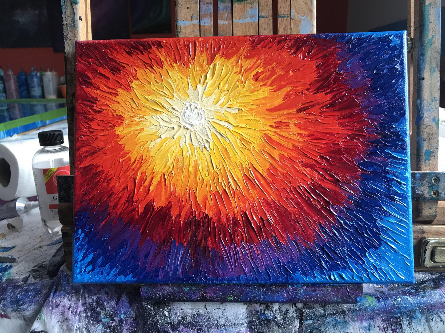 Abstract Sun Oil Painting - Textured Impasto Abstract Art