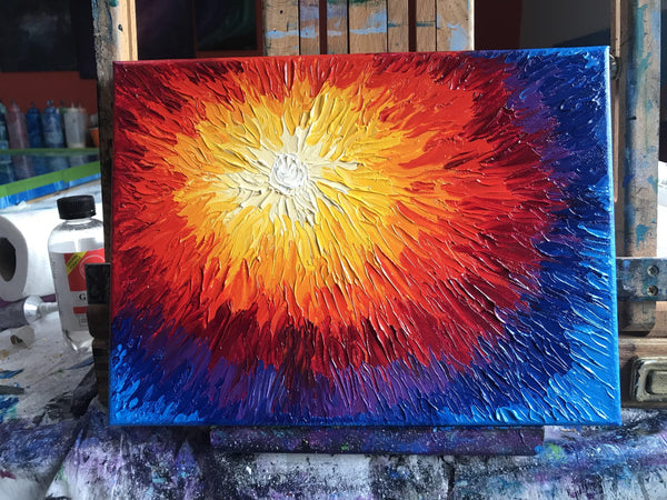 Abstract Sun Oil Painting - Textured Impasto Abstract Art