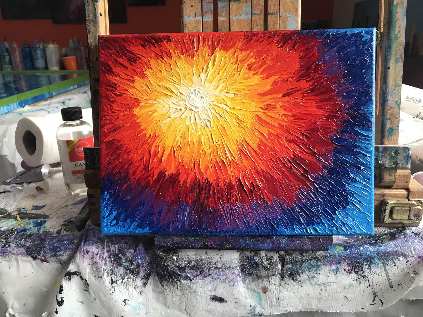 Abstract Sun Oil Painting - Textured Impasto Abstract Art