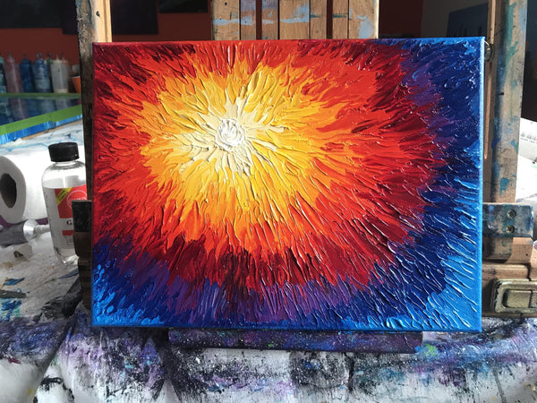 Abstract Sun Oil Painting - Textured Impasto Abstract Art