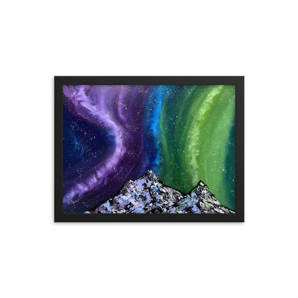 Aurora night sky and mountains framed art print