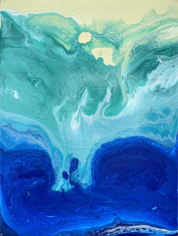 Ocean Beach & Wave Fluid Art Original Acrylic Painting