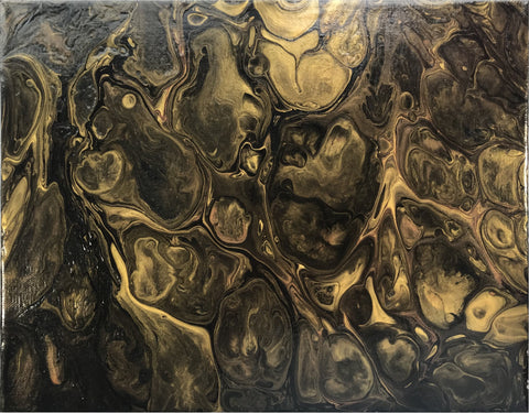 “Black Gold,” Original Black & Gold Fluid Art Abstract Painting