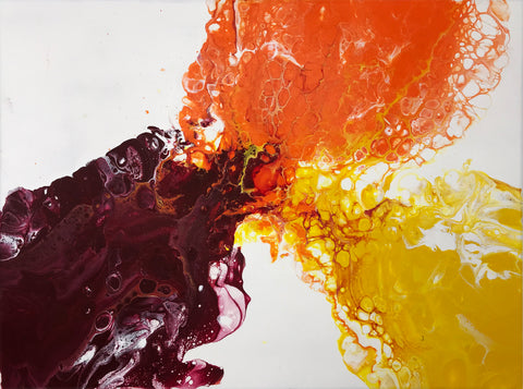 “Color Fan,” Original Fluid Art Acrylic Painting, Colorful Yellow, Red and Orange Abstract Art Painting
