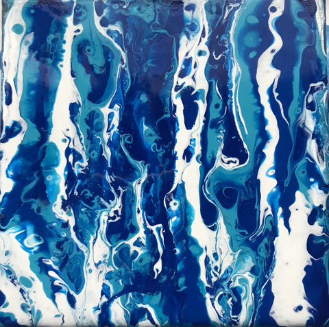 Blue stripe acrylic pour painting fluid art
