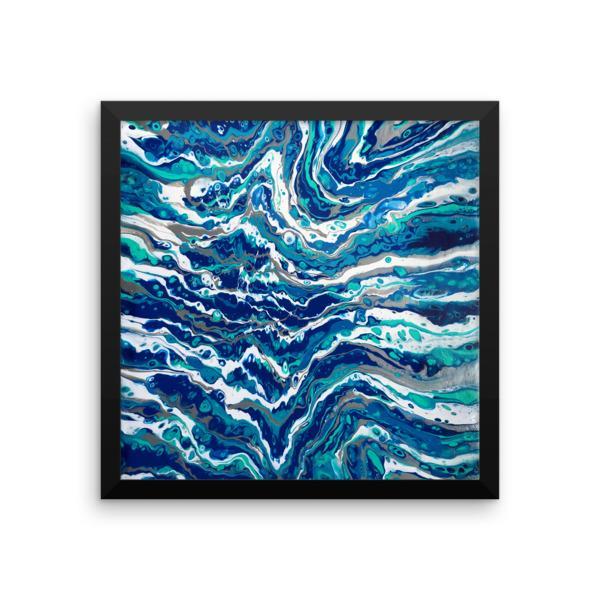 Blue Waves Fluid Art Framed photo paper poster art print