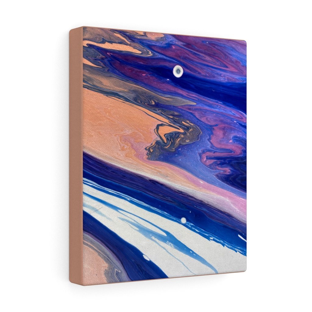 Blue, White and Orange Fluid Art Print on Canvas