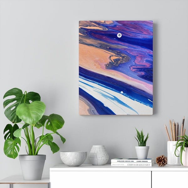 Blue, White and Orange Fluid Art Print on Canvas