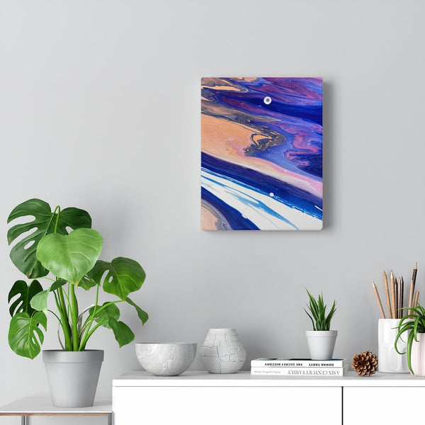 Blue, White and Orange Fluid Art Print on Canvas