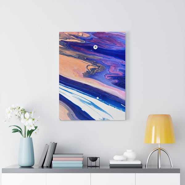 Blue, White and Orange Fluid Art Print on Canvas