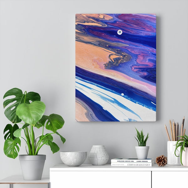 Blue, White and Orange Fluid Art Print on Canvas