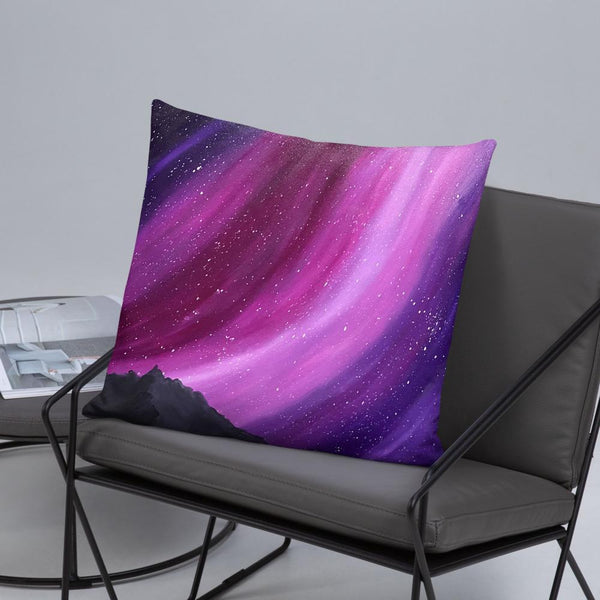 Decorative throw pillow of the aurora night sky