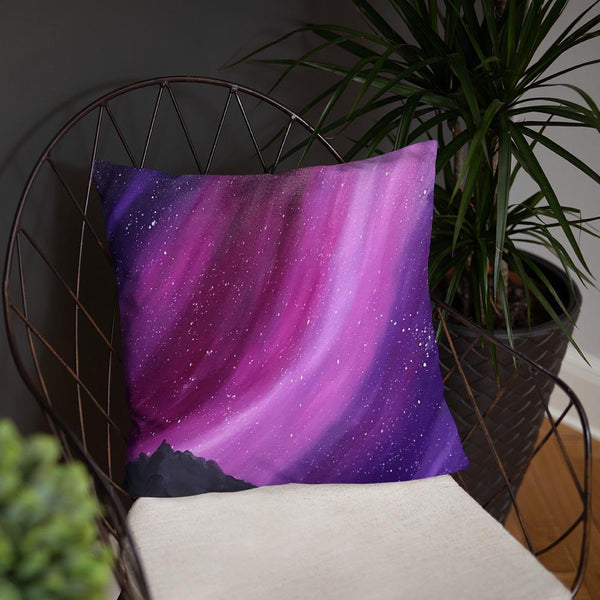 Decorative throw pillow of the aurora night sky