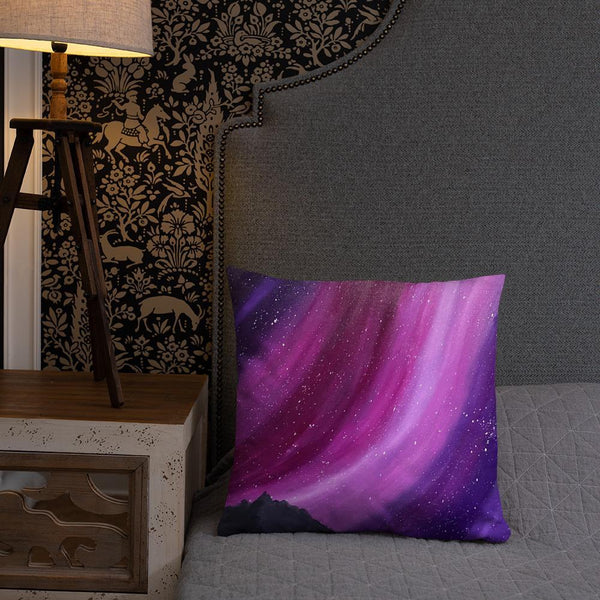 Decorative throw pillow of the aurora night sky