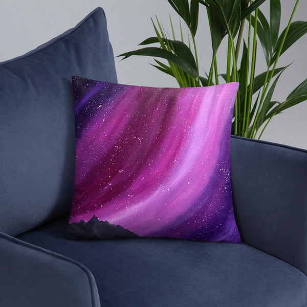 Decorative throw pillow of the aurora night sky