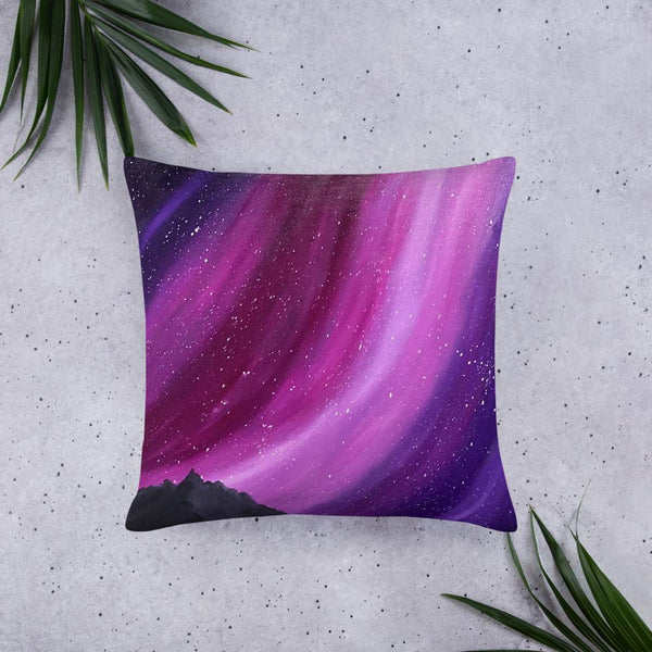 Decorative throw pillow of the aurora night sky