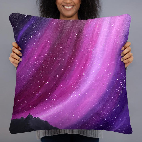 Decorative throw pillow of the aurora night sky