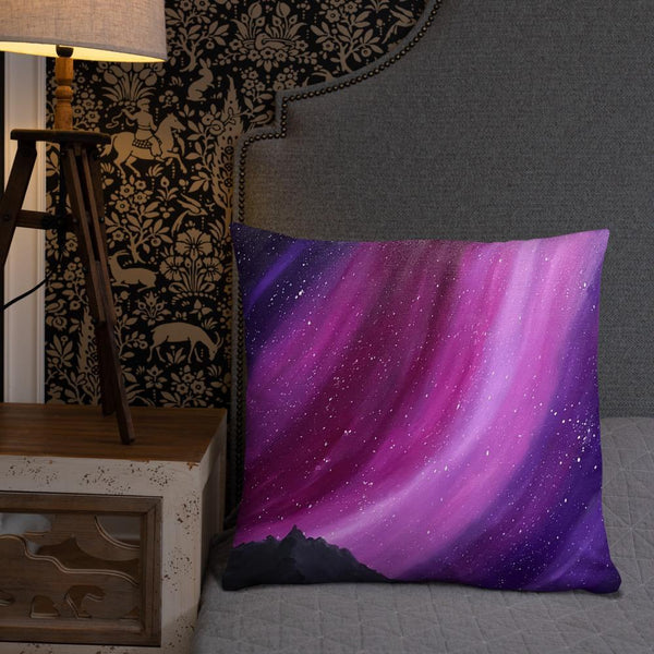 Decorative throw pillow of the aurora night sky
