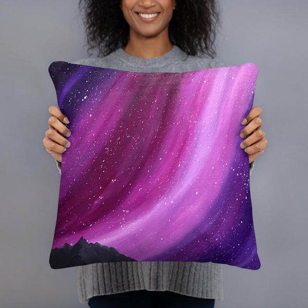 Decorative throw pillow of the aurora night sky