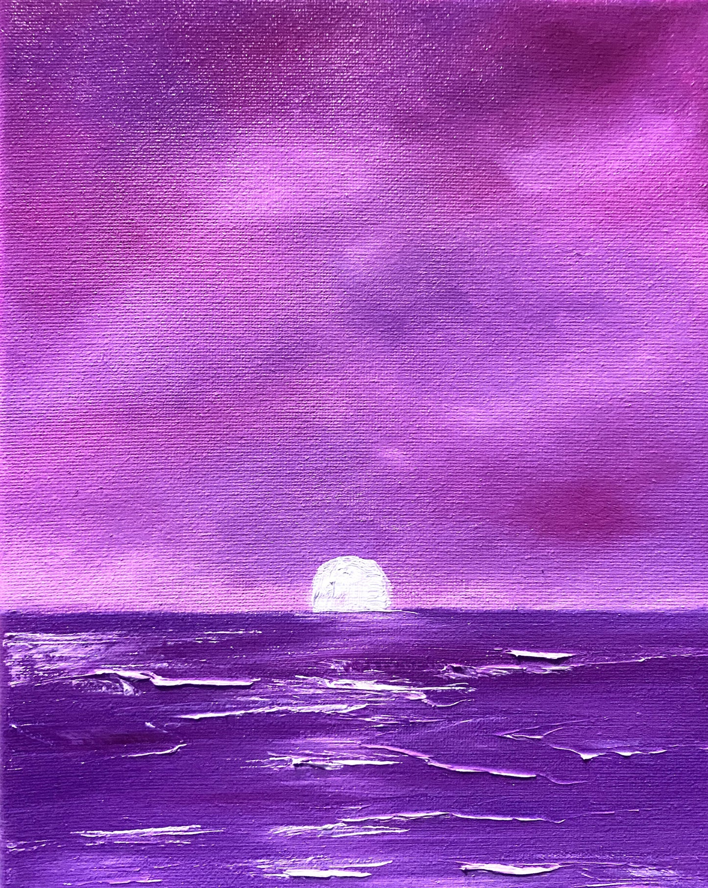 Fantasy seascape art at sunset in pink and purple