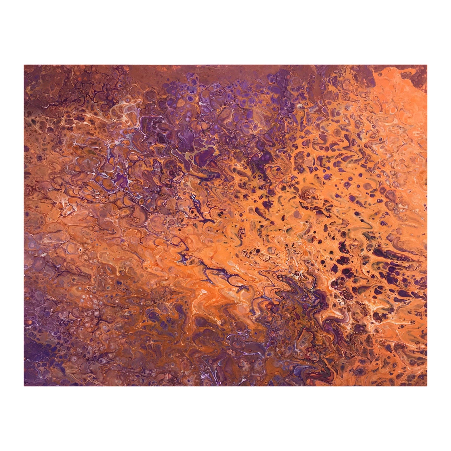 “Joy,” Fluid Art Acrylic Painting in Purple and Orange, Abstract Colorful Art