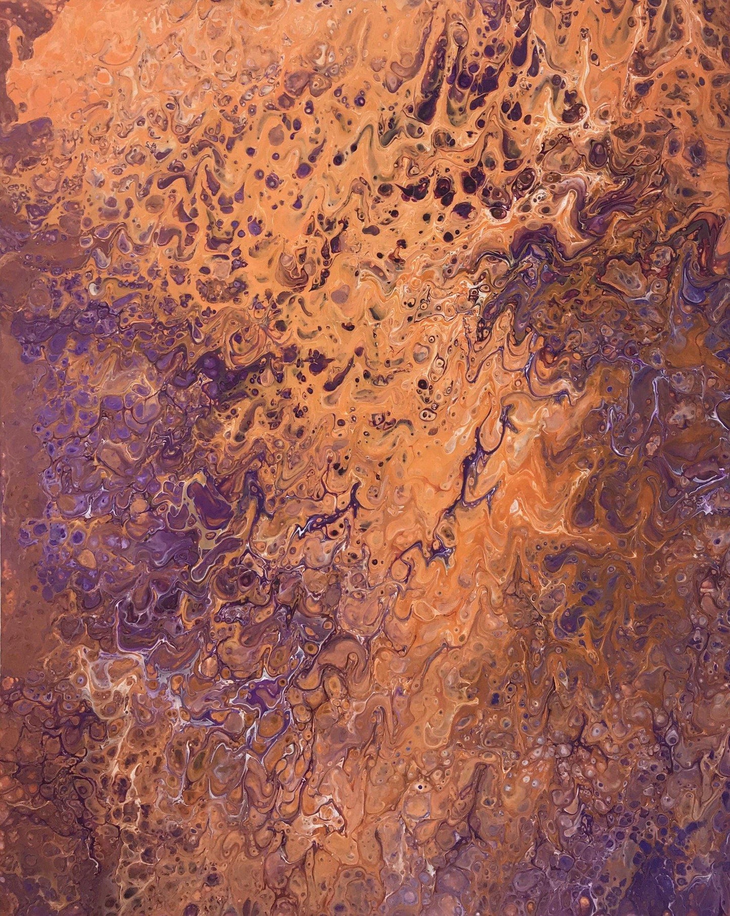 “Joy,” Fluid Art Acrylic Painting in Purple and Orange, Abstract Colorful Art