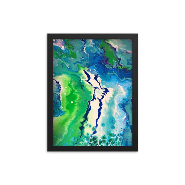 Fluid Art Framed Print Poster, Abstract Art Home Decor Wall Decor in Green,Blue and White