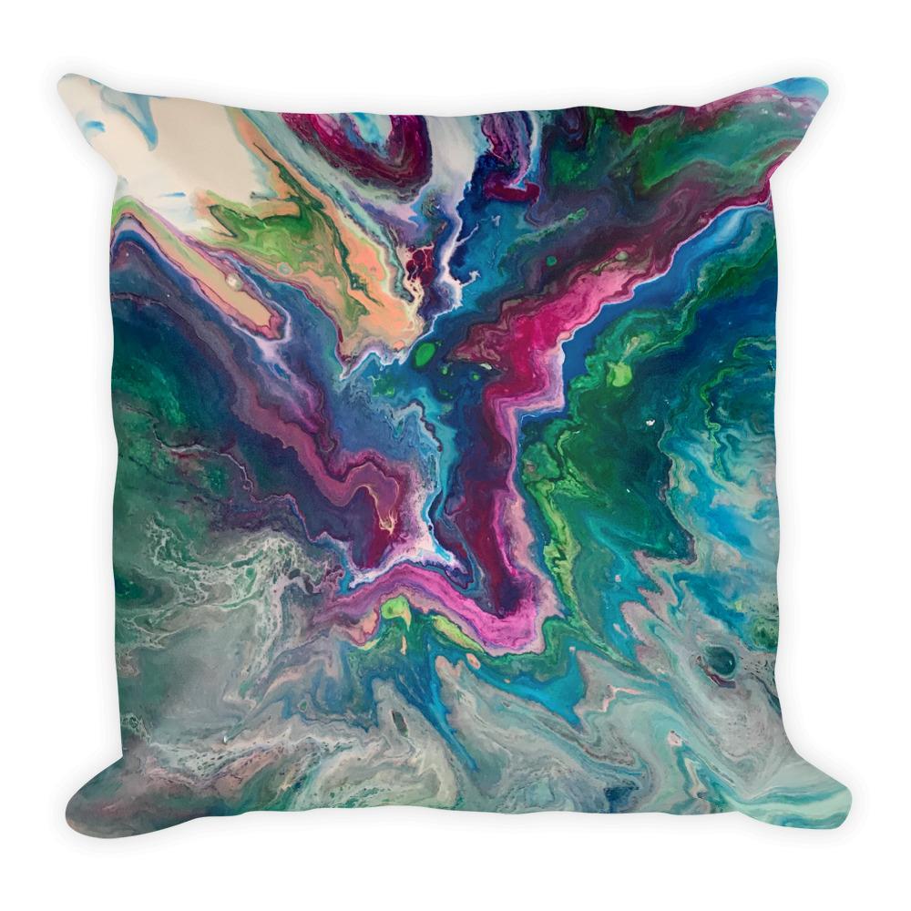 Decorative Throw Pillow in Blue, Magenta, Green and White