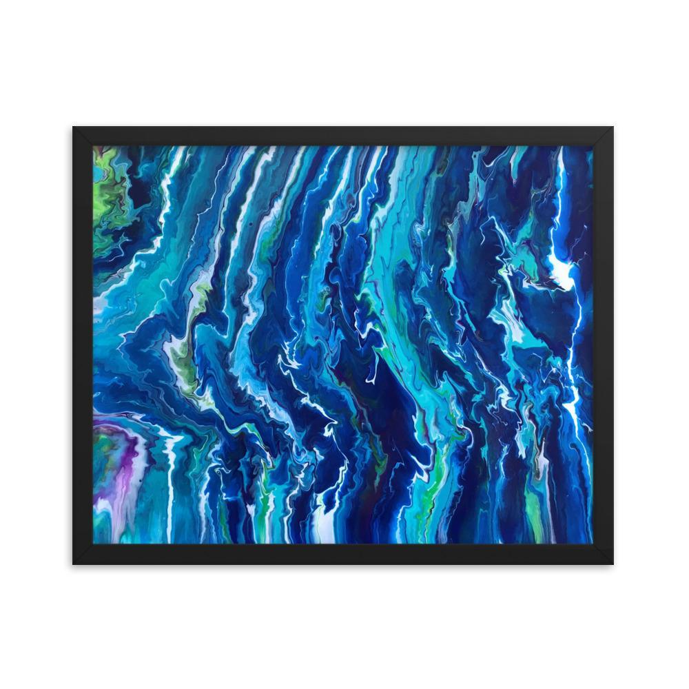 Fluid painting art print framed poster, ocean waves decor