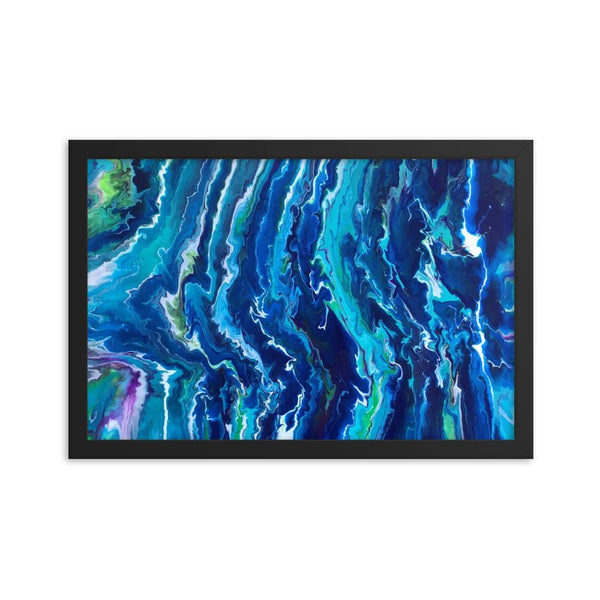 Fluid painting art print framed poster, ocean waves decor