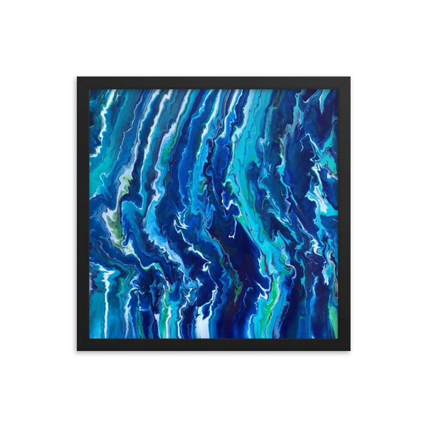 Fluid painting art print framed poster, ocean waves decor