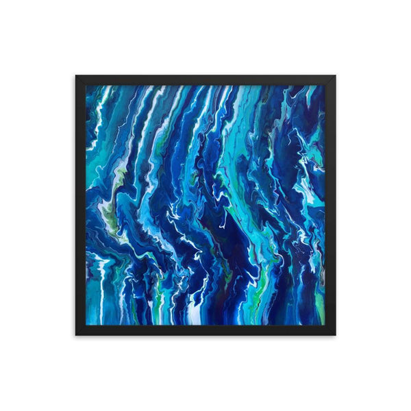 Fluid painting art print framed poster, ocean waves decor