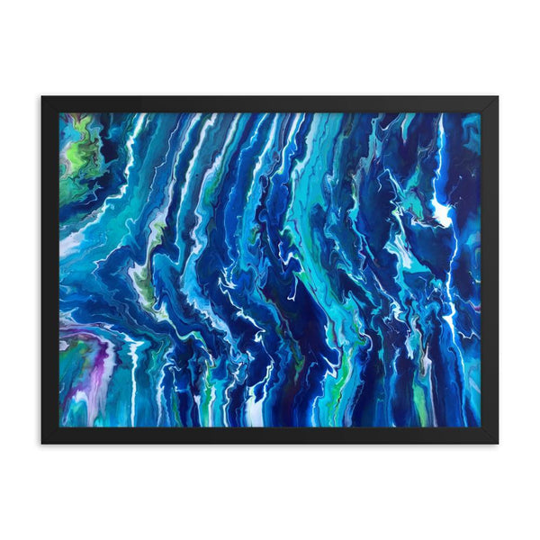 Fluid painting art print framed poster, ocean waves decor