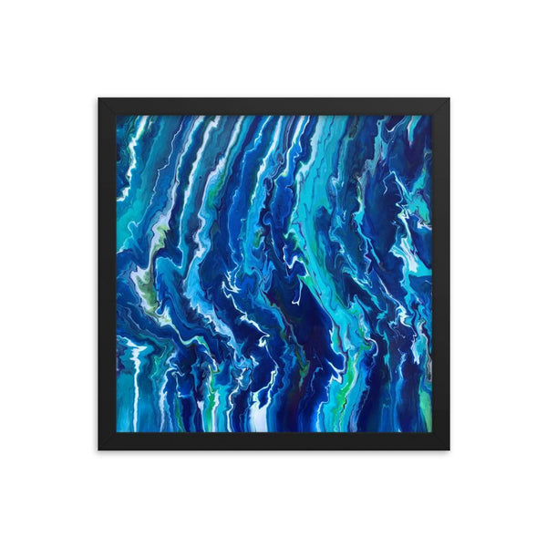 Fluid painting art print framed poster, ocean waves decor