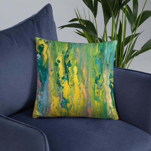 Green Fluid Art Pillow, Throw Pillow for Sofa/Chair