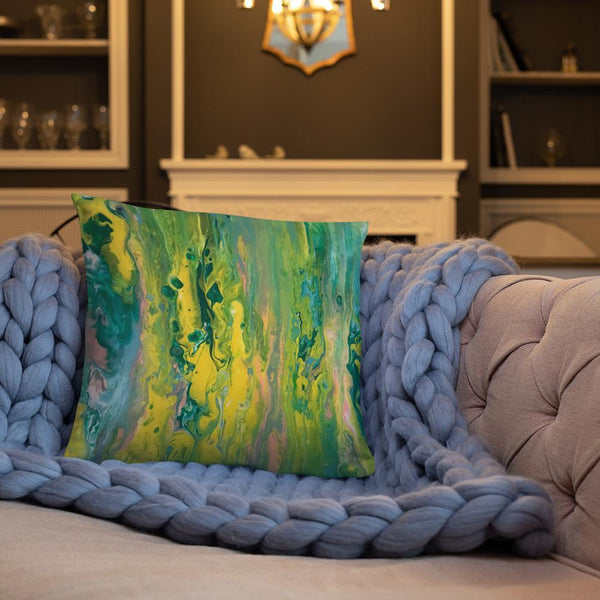 Green Fluid Art Pillow, Throw Pillow for Sofa/Chair