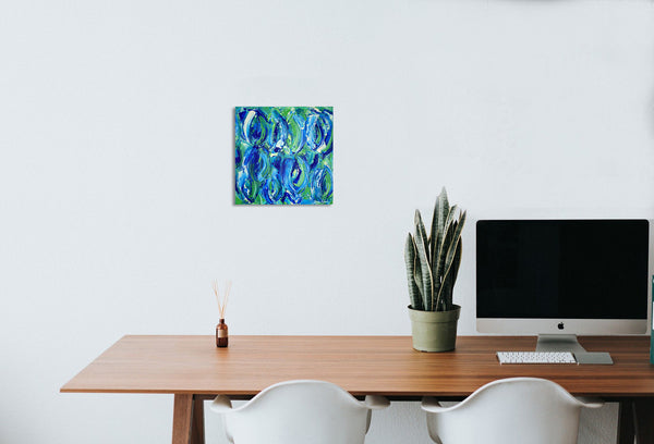 Abstract original acrylic painting in blue and green