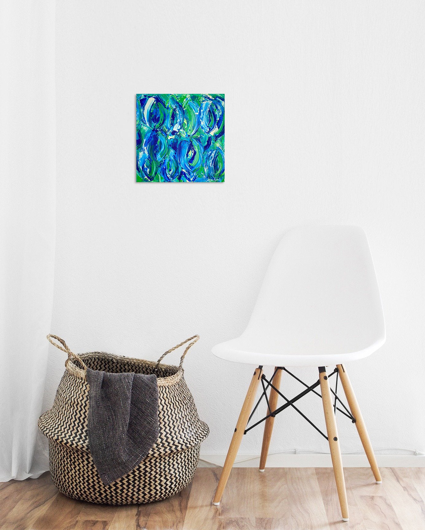 Abstract original acrylic painting in blue and green