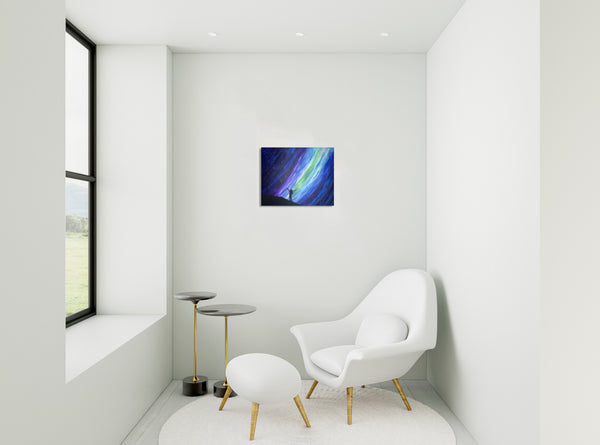 Aurora night sky original acrylic painting, feminist art