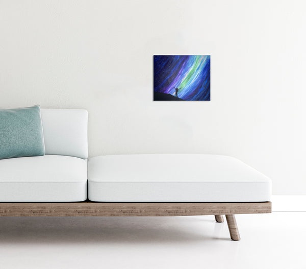 Aurora night sky original acrylic painting, feminist art