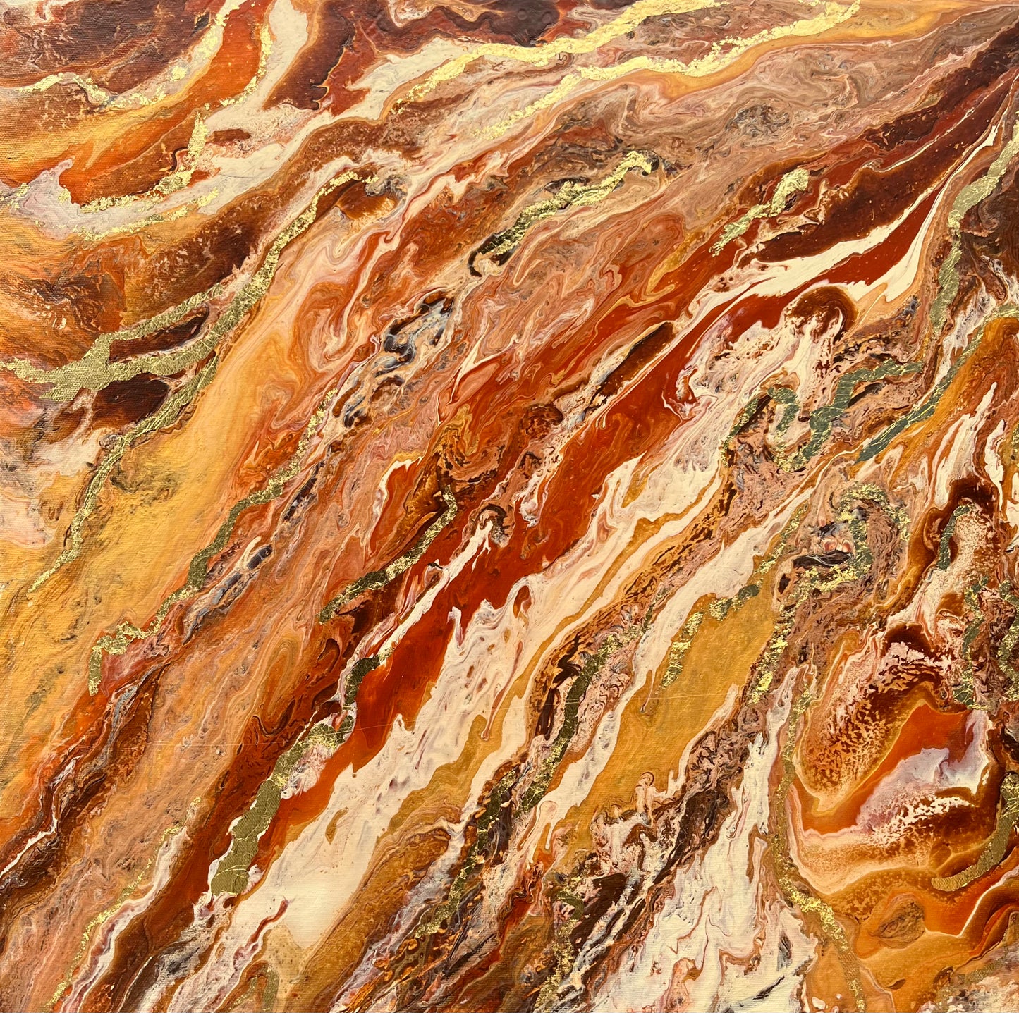 “Jupiter,” Original Acrylic Painting in Brown, Beige & Gold Leaf