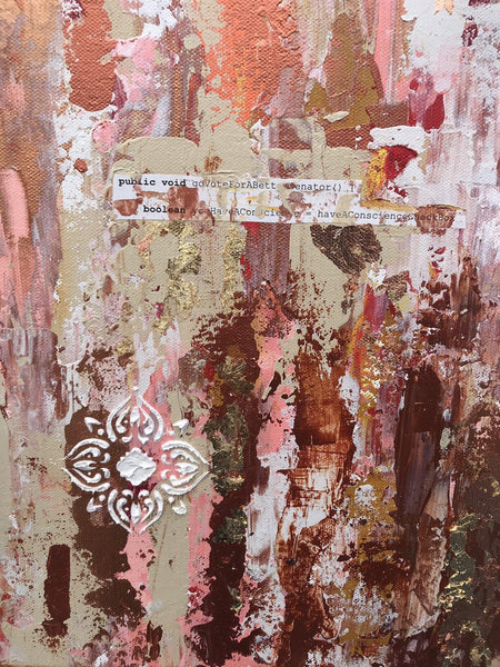 Large original painting - political abstract art with software code about voting