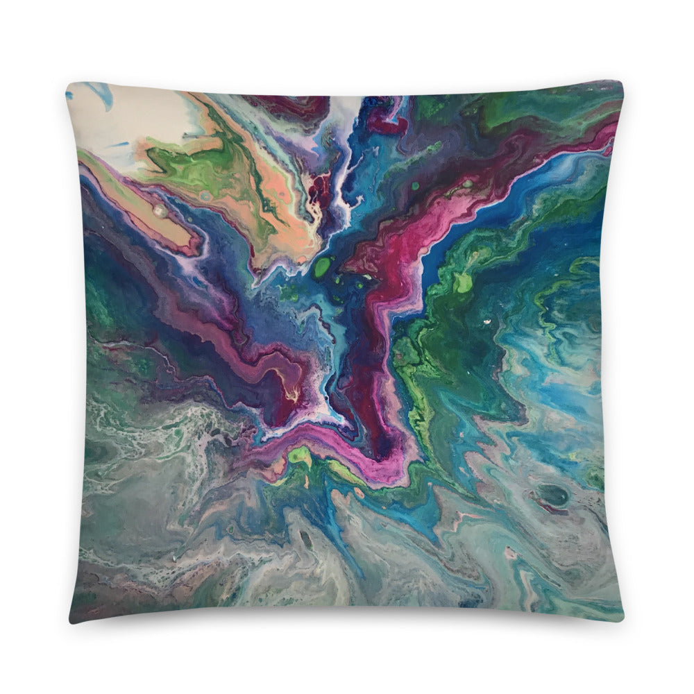 Decorative Throw Pillow in Blue, Magenta, Green and White