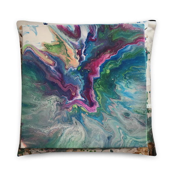Fluid Art Pillow, Abstract Art Throw Pillow in Blue, Magenta, Green and White