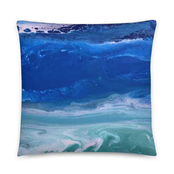 Ocean Beach Decorative Pillow, Fluid Abstract Art of Sea Waves for Home Office Beach House Decor