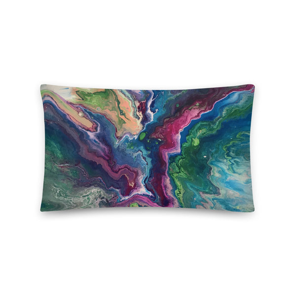 Fluid Art Pillow, Abstract Art Throw Pillow in Blue, Magenta, Green and White