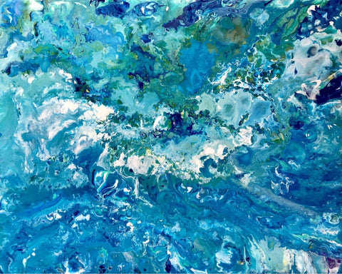 “Mosaic,” Original Acrylic Painting Fluid Abstract Art Blue Ocean / Sea / Wave Art
