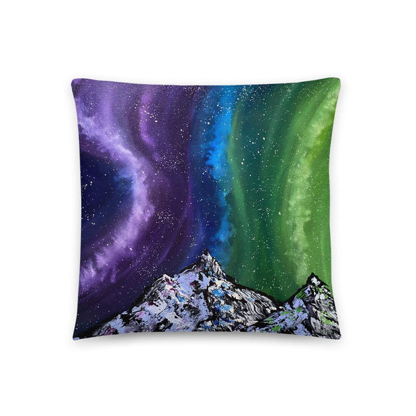 Northern lights decorative throw pillow of Aurora over the mountains