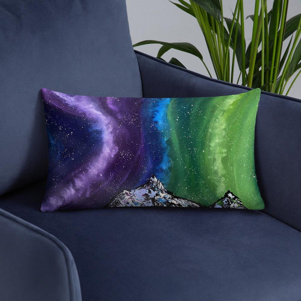 Northern lights decorative throw pillow of Aurora over the mountains