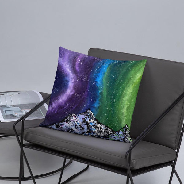 Northern lights decorative throw pillow of Aurora over the mountains